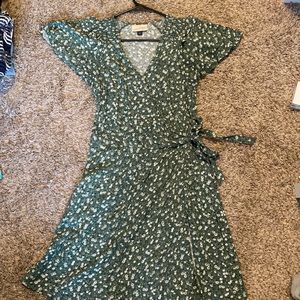 Green floral wrap dress